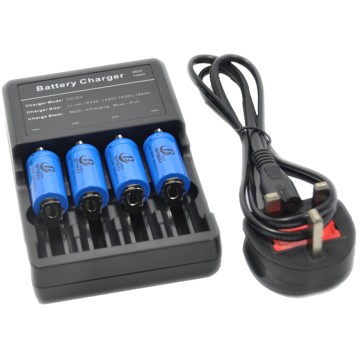 4x 16340 Battery+Charger Top Button Li-ion Rechargeable 3.7V AU