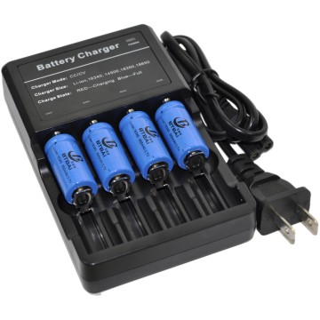 4x 16340 Battery+Charger Top Button Li-ion Rechargeable 3.7V US